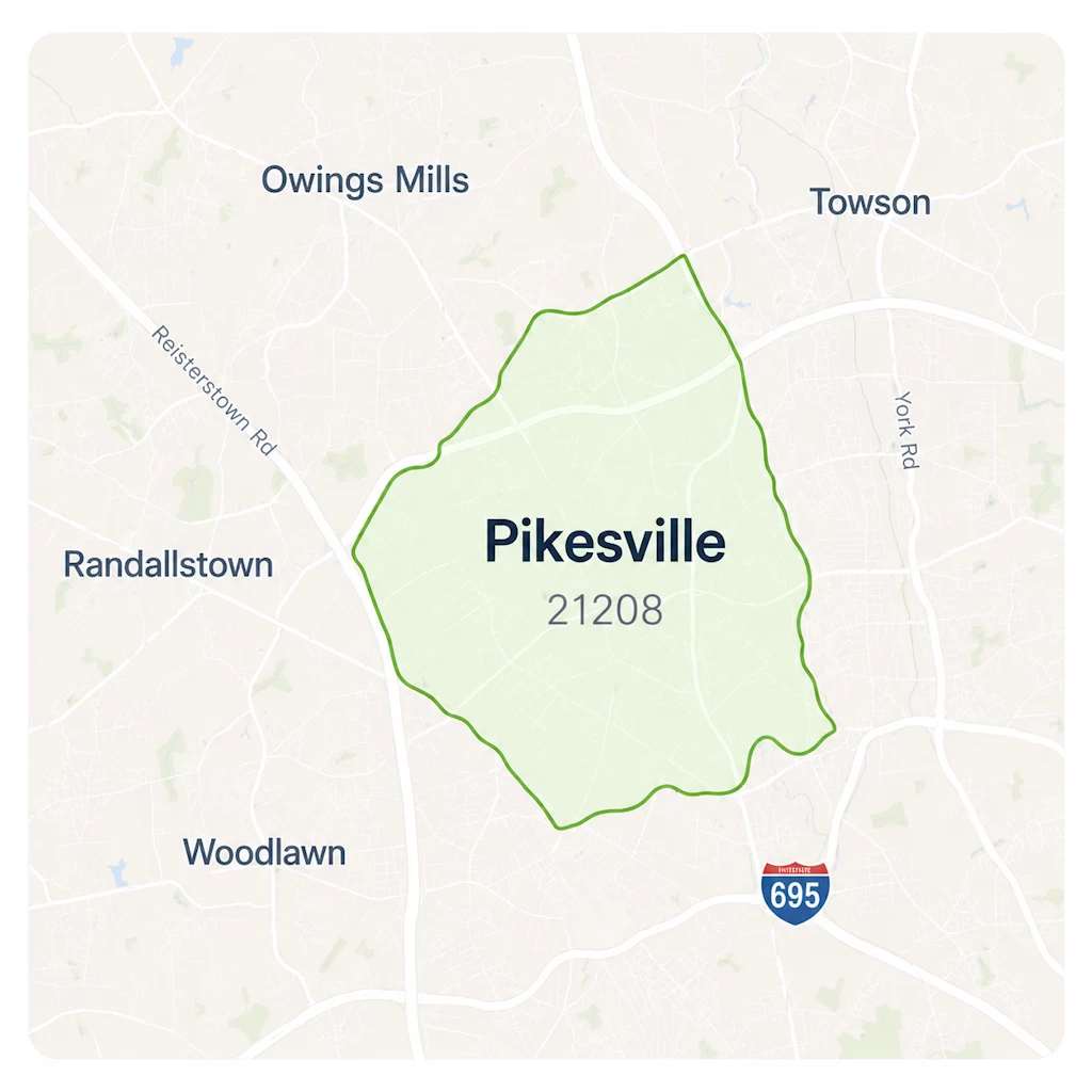 Pikesville Maryland 21208 service area map
